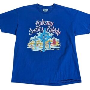 Vintage Linksmų šventų Kalėdų T Shirt (Size XL) "Merry Christmas"